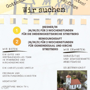 Stellenausschreibung Mesner Streitberg und Reinigungskraft